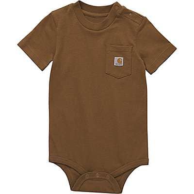 Carhartt Infant boy,infant girl Carhartt Brown Kids' Short Sleeve Pocket Bodysuit