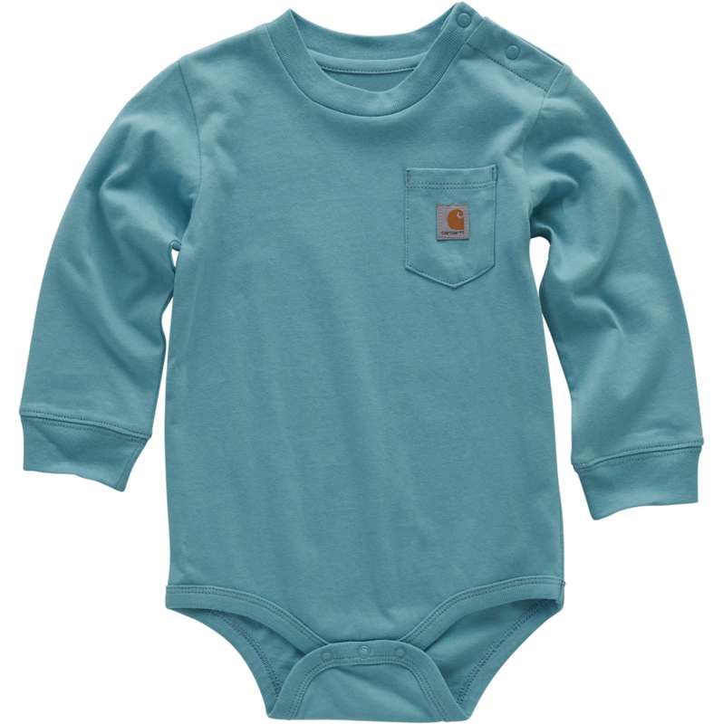 Carhartt  Dusted Aqua Boys' Long Sleeve Pocket Bodysuit (Baby)