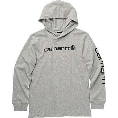 Carhartt Child boy,youth boy,toddler boy Grey Heather Boys' Long Sleeve Hooded Graphic T-Shirt