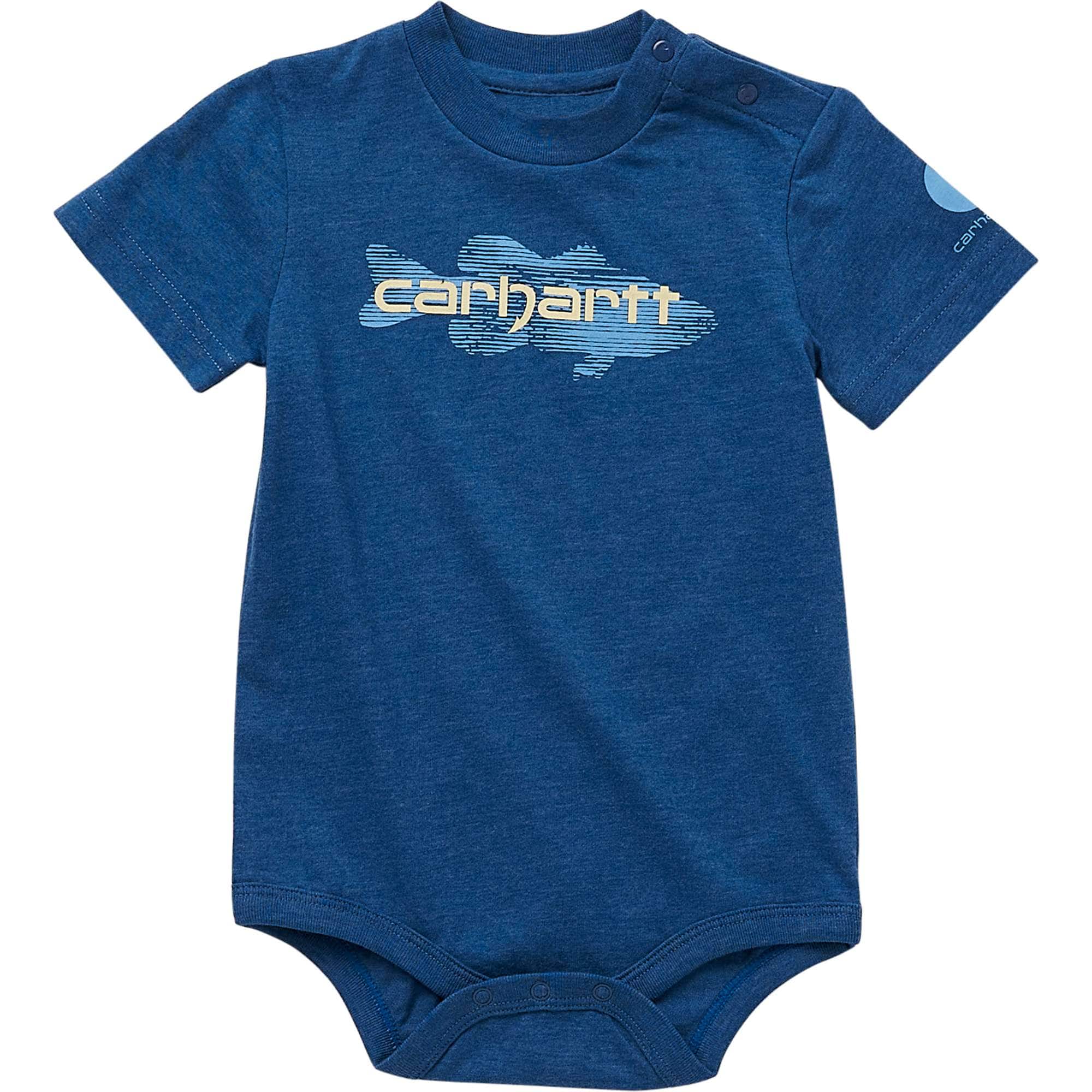 Carhartt Infant boy Dark Cobalt Blue Heather Boys' Short Sleeve Fish Bodysuit