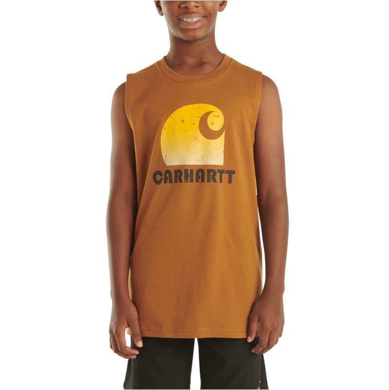 Carhartt  Carhartt Brown Boys' Sleeveless Carhartt Logo T-Shirt (Child/Youth)