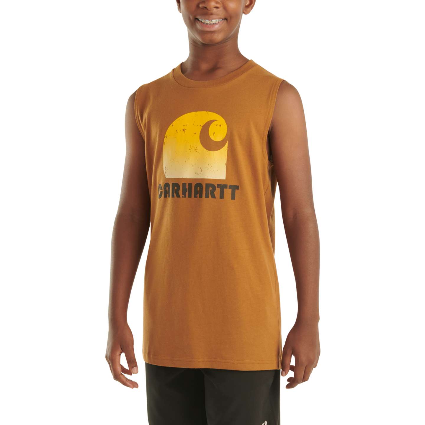 Футболки Sleeveless Carhartt Logo для мальчиков, цвет: Коричневый — фото 3