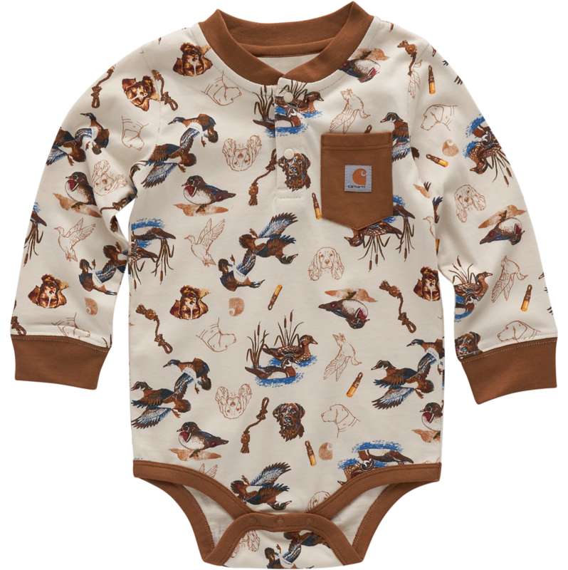 Carhartt  Chalk Boys' Long Sleeve Printed Henley Bodysuit (Baby)