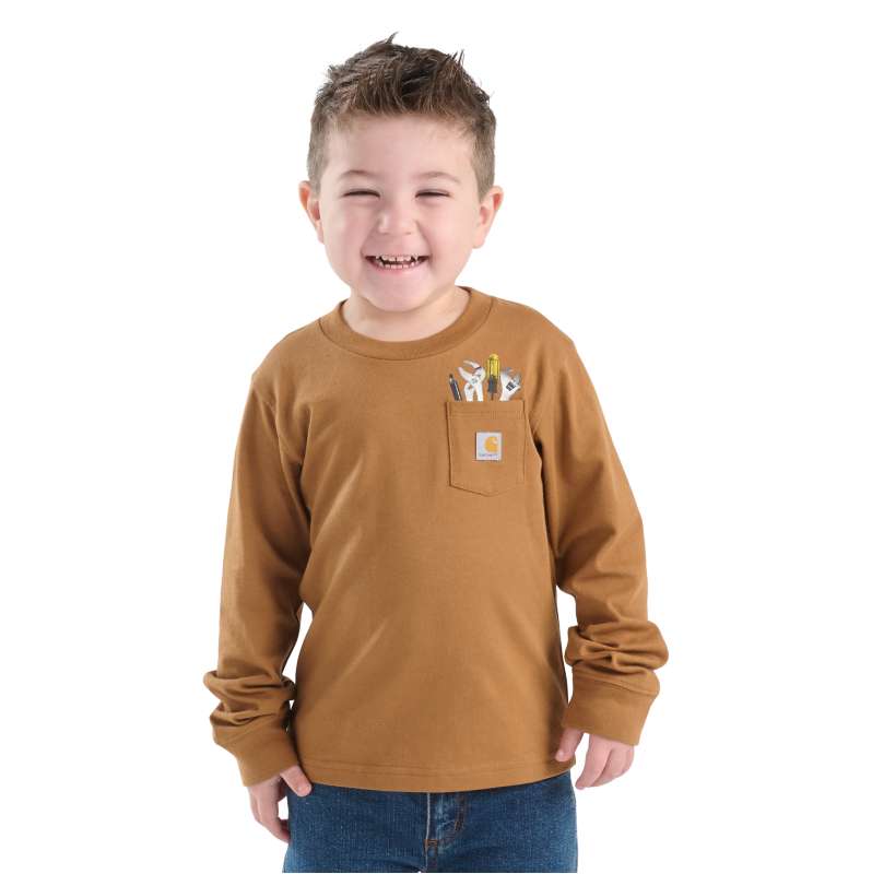Carhartt  Carhartt Brown Boys' Long Sleeve Tool Pocket T-Shirt (Toddler)