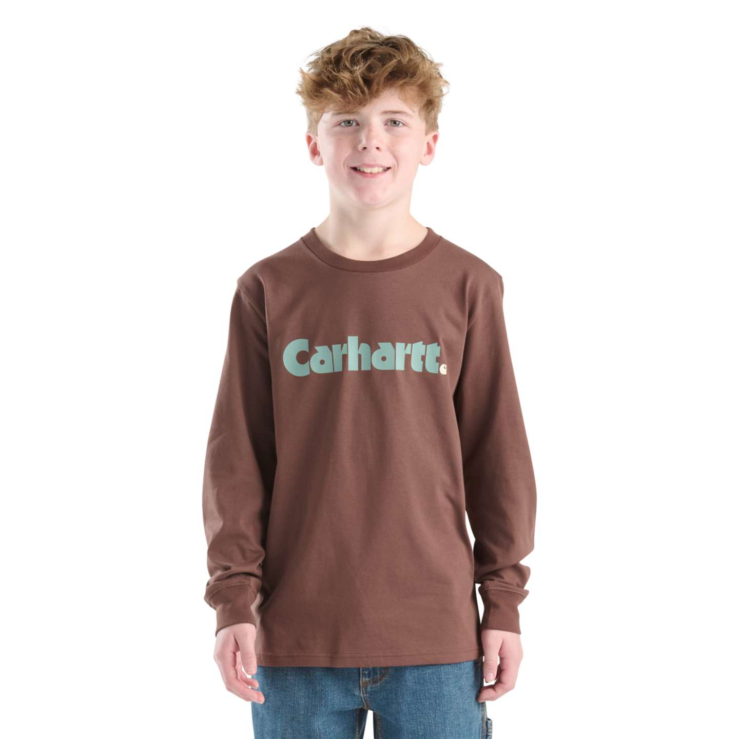 Футболка Carhartt Long Sleeve Logo T-Shirt (Toddler/Child/Youth) для мальчиков, цвет: Каштановый — фото 2