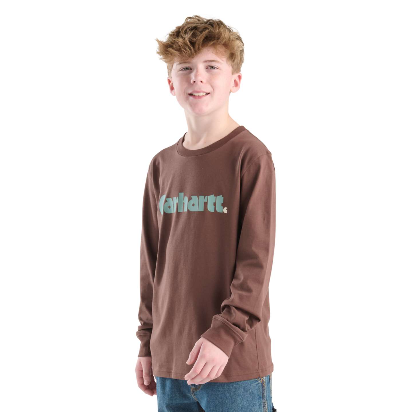 Футболка Carhartt Long Sleeve Logo T-Shirt (Toddler/Child/Youth) для мальчиков, цвет: Каштановый — фото 6