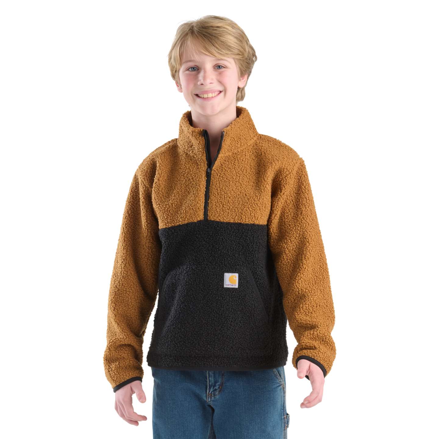 Толстовка Carhartt Long Sleeve Sherpa Half-Zip Sweatshirt (Toddler/Child/Youth) для мальчиков, цвет: Чёрный — фото 2