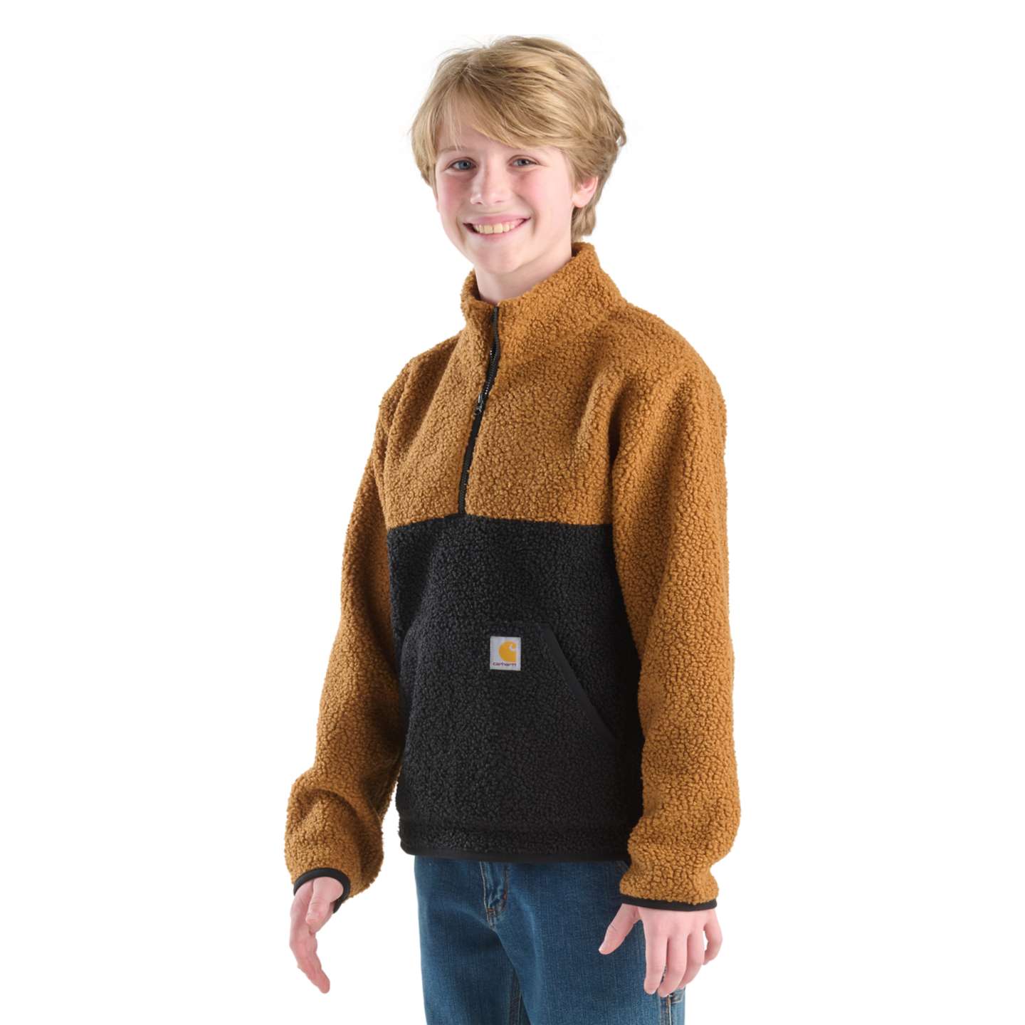 Толстовка Carhartt Long Sleeve Sherpa Half-Zip Sweatshirt (Toddler/Child/Youth) для мальчиков, цвет: Чёрный — фото 6