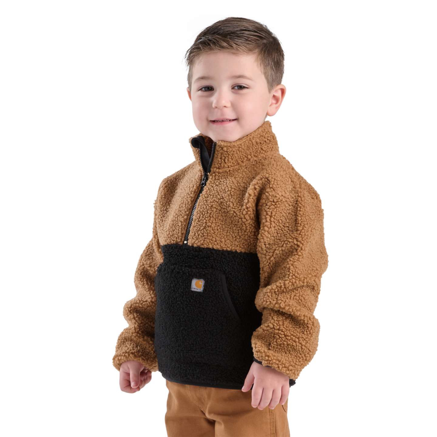 Толстовка Carhartt Long Sleeve Sherpa Half-Zip Sweatshirt (Toddler/Child/Youth) для мальчиков, цвет: Чёрный — фото 5
