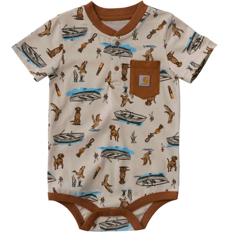 Carhartt  Beige Boys' Short Sleeve Henley Duck Dog Bodysuit (Baby)