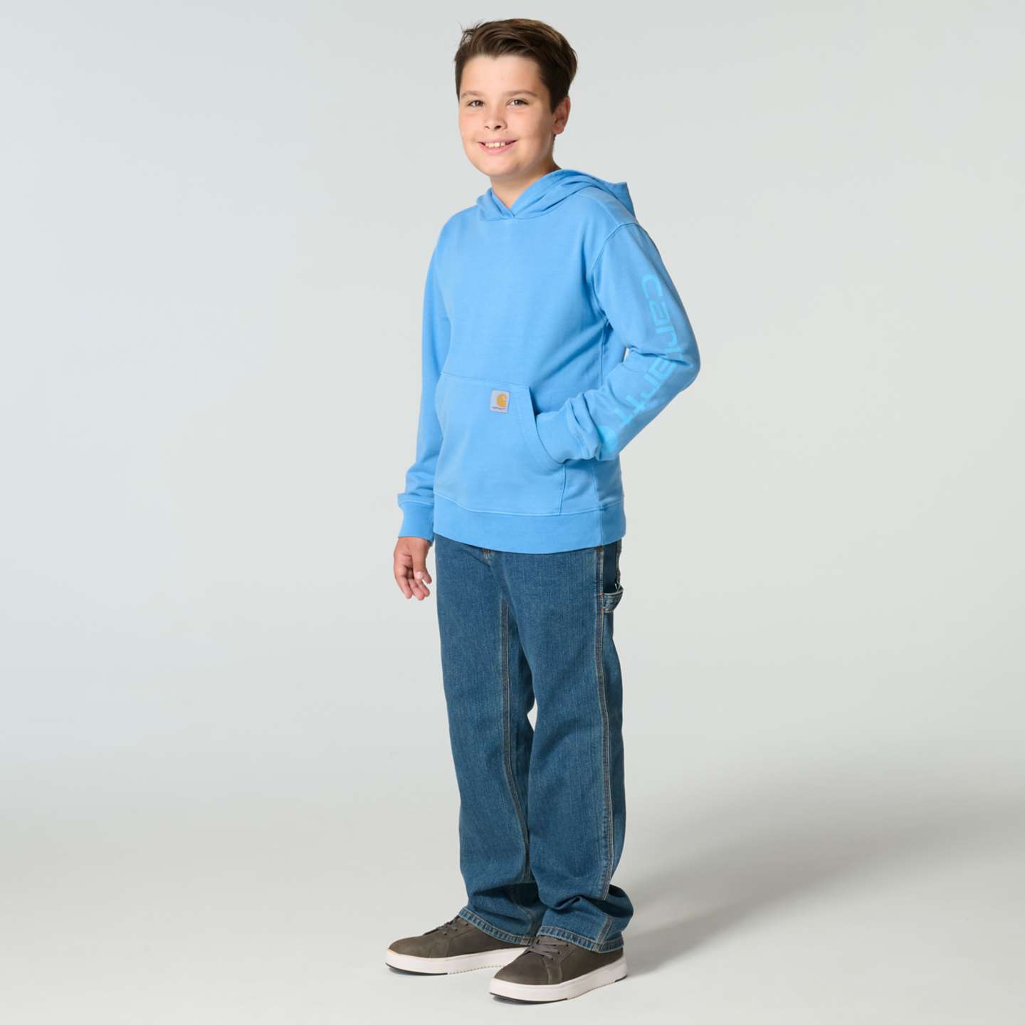 Свитшот Carhartt Long Sleeve Re-Engineered Garment Dye Sweatshirt (Child/Youth) для мальчиков, цвет: Синий — фото 3