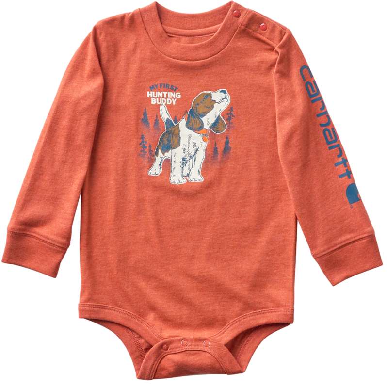 Carhartt  Atomic Red Heather Boys' Long Sleeve Dog Bodysuit (Baby)