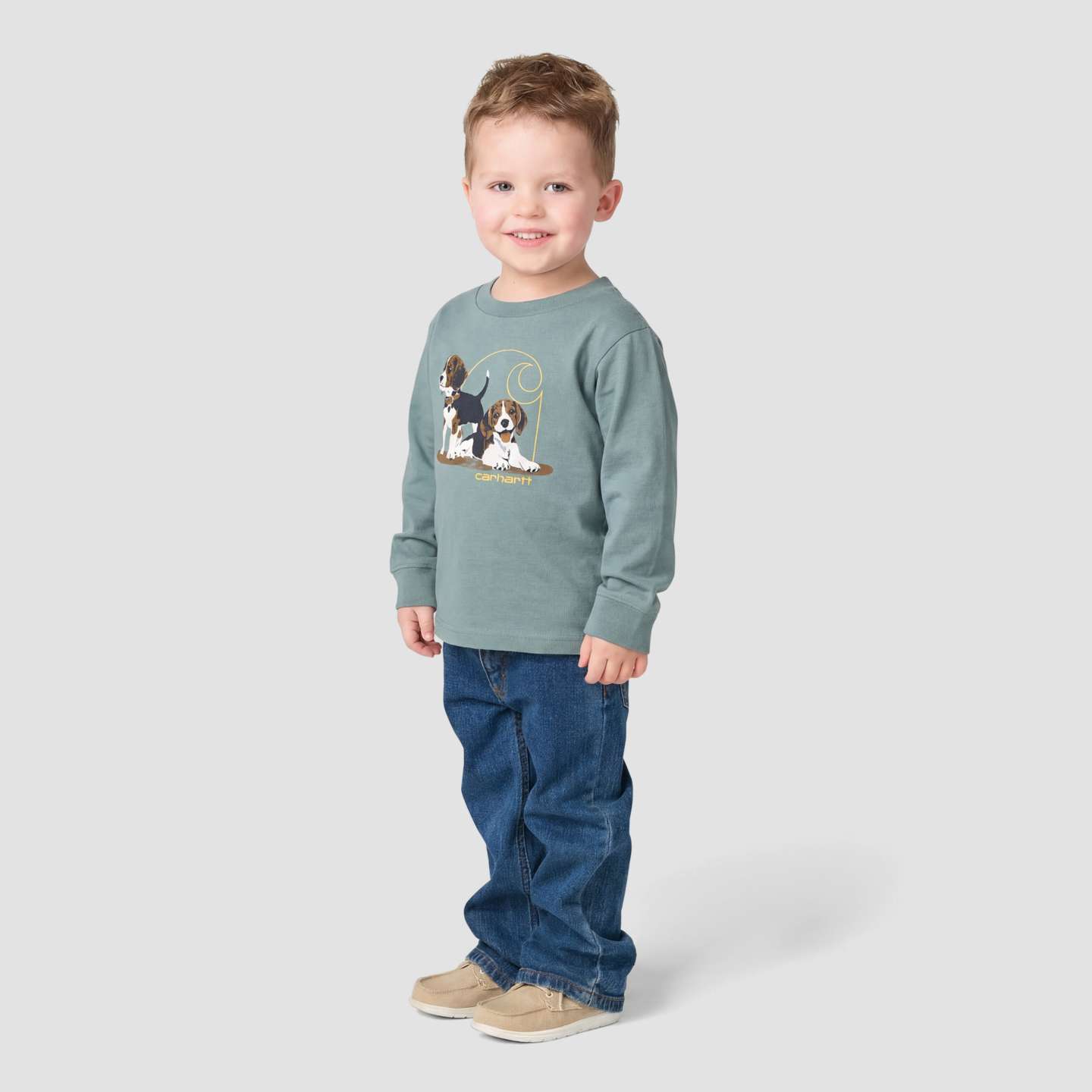 Футболка Carhartt Long Sleeve Puppy для мальчиков-малышей, цвет: Винтажный зелёный — фото 3