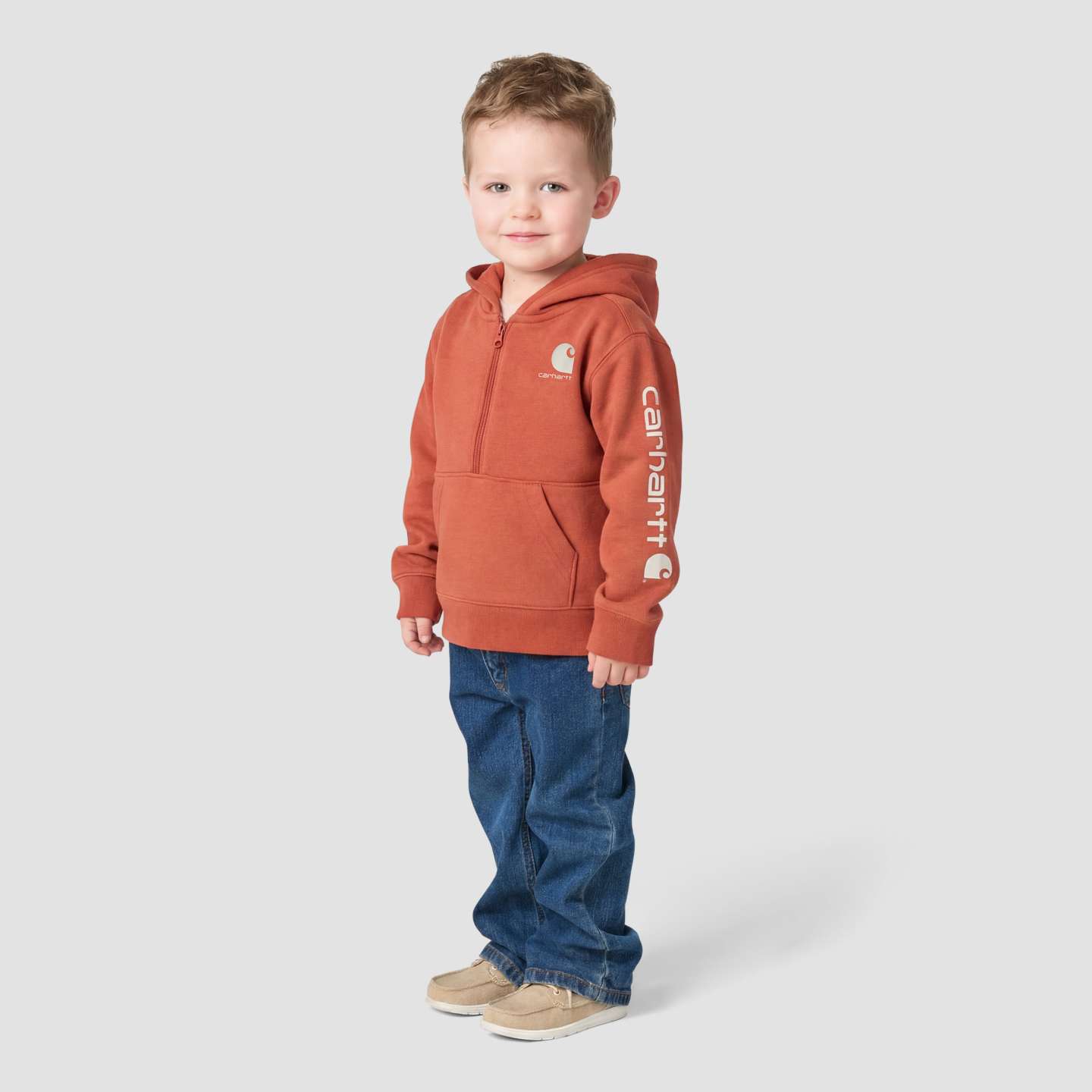 Свитшот Carhartt Long Sleeve Half-Zip Hooded Logo Sweatshirt для мальчиков-малышей, цвет: Красный — фото 3