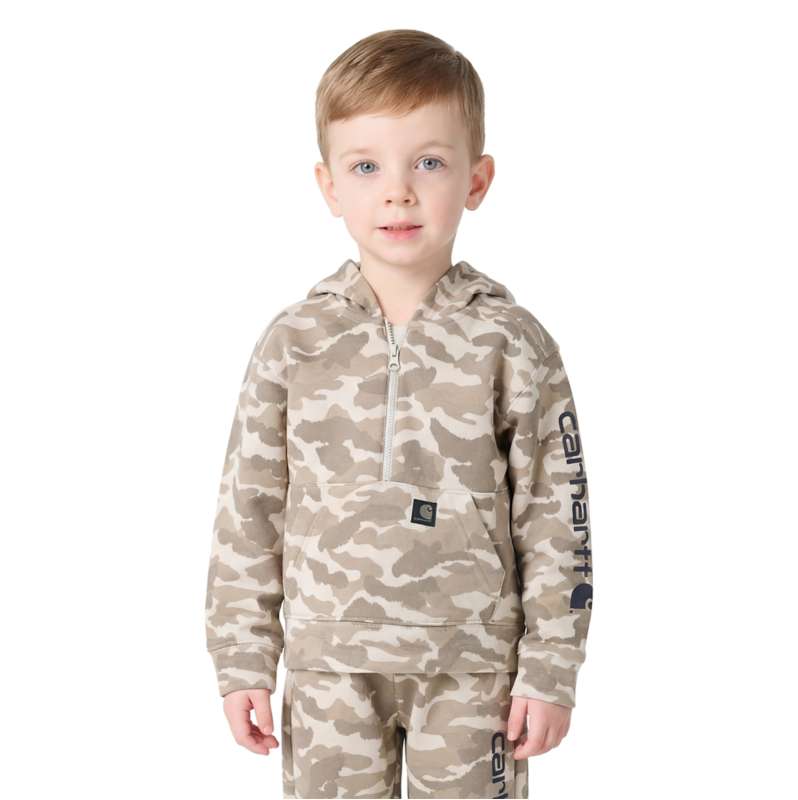 Carhartt  Beige Boys' Long Sleeve Half-Zip Camo Logo Hooded Sweatshirt (Baby/Toddler)