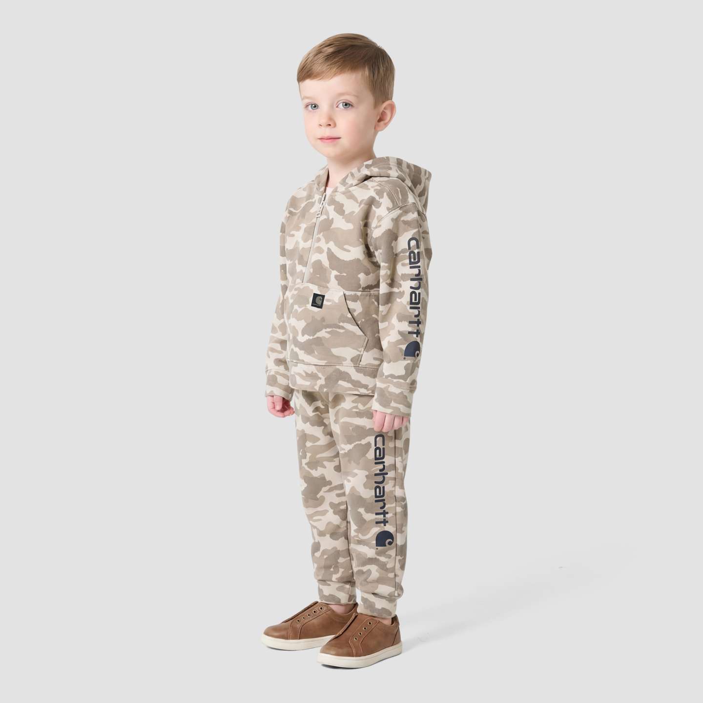 Худи Carhartt Long Sleeve Half-Zip Camo Logo Hooded Sweatshirt для мальчиков-малышей, цвет: Бежевый — фото 3
