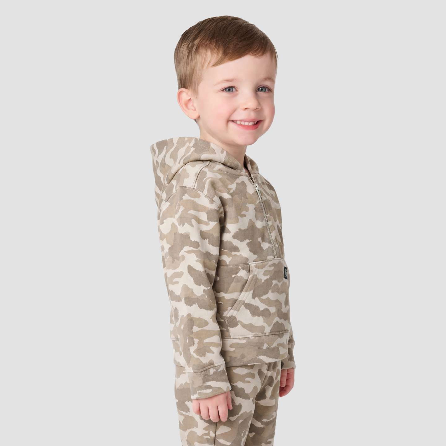 Худи Carhartt Long Sleeve Half-Zip Camo Logo Hooded Sweatshirt для мальчиков-малышей, цвет: Бежевый — фото 4