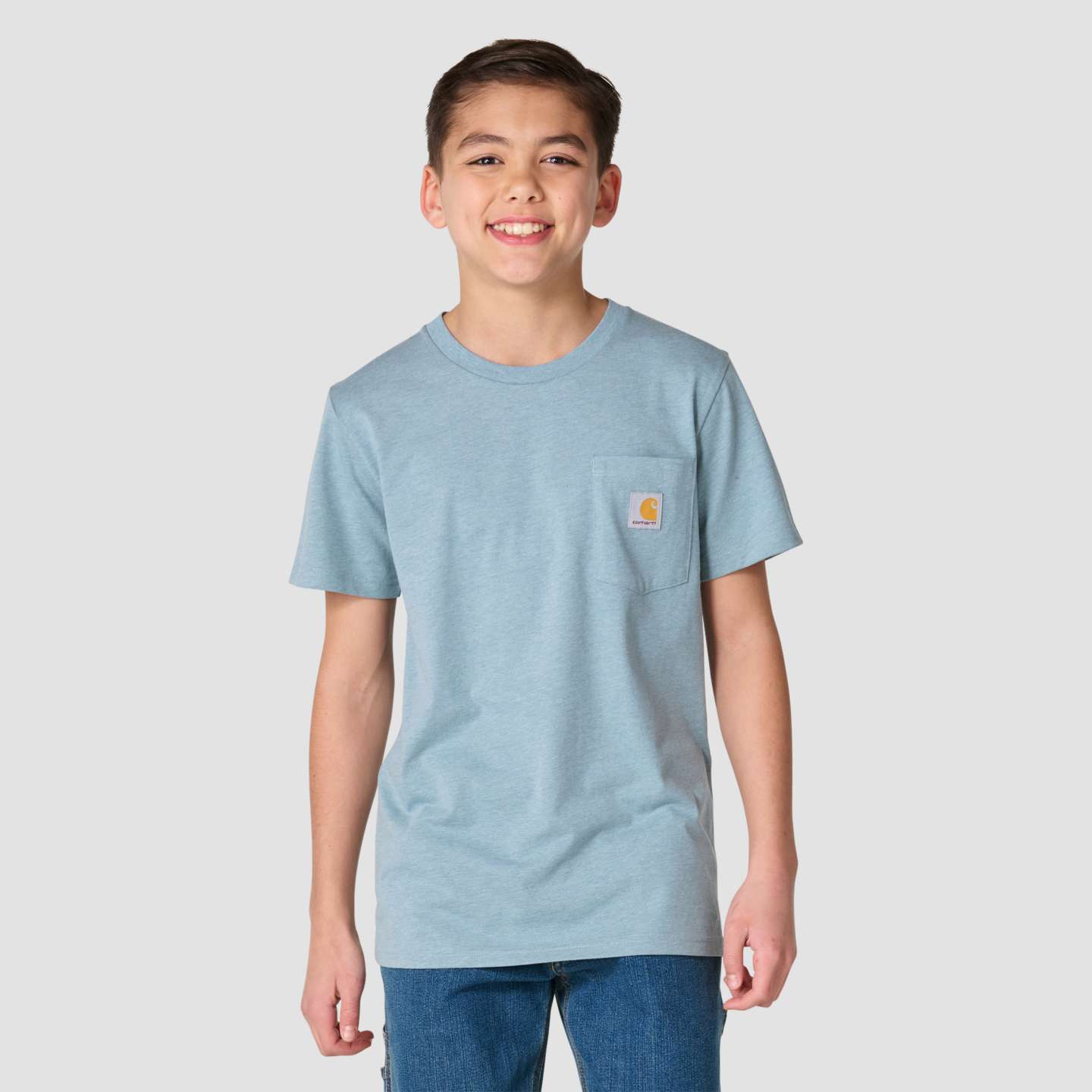 Футболка Carhartt Short Sleeve Bear "C" Pocket-Tee для мальчиков, цвет: Бирюзовый меланжевый — фото 2