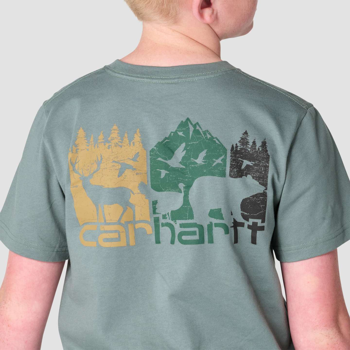 Футболка Carhartt Short Sleeve Outdoor для мальчиков, цвет: Винтажный зелёный — фото 5