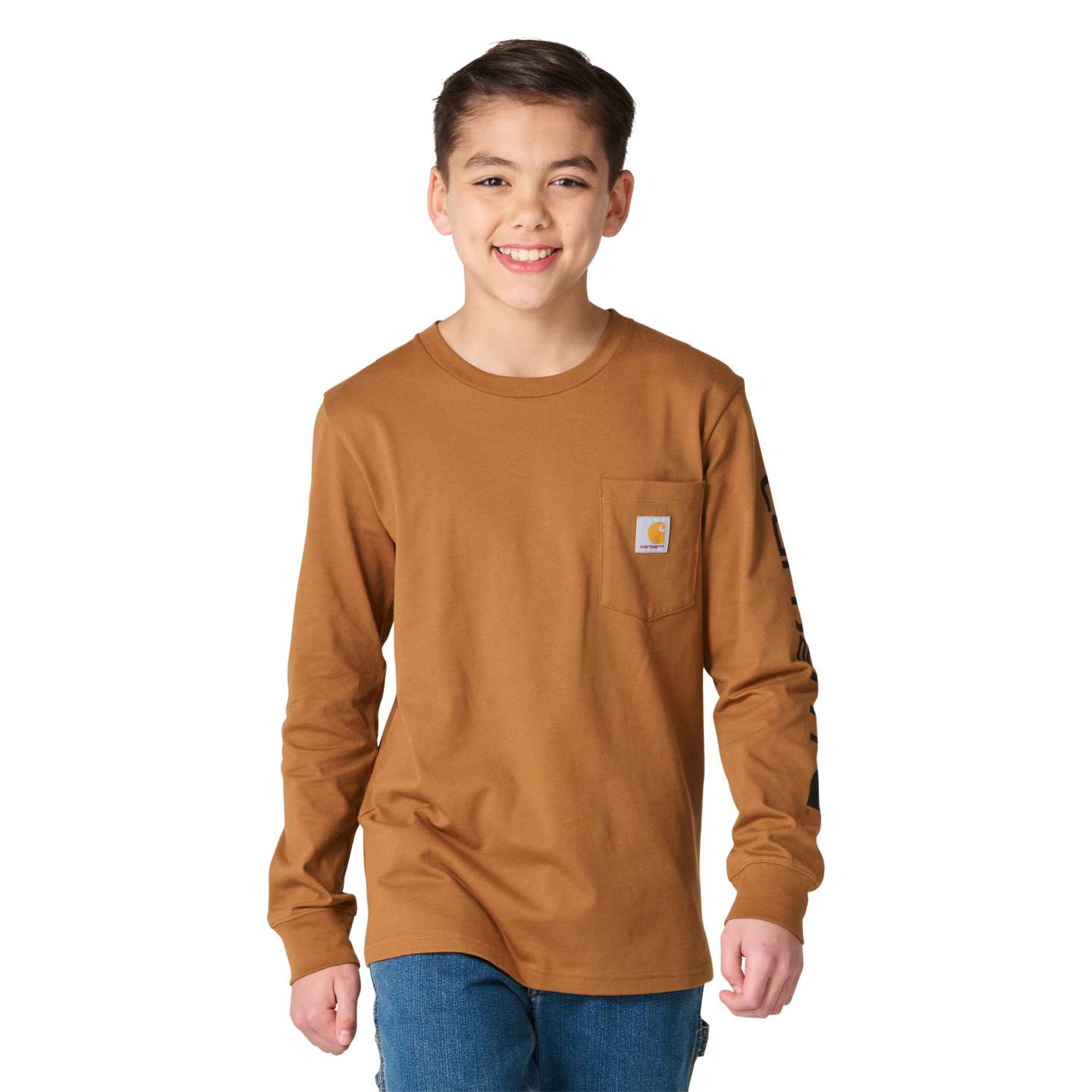 Футболка Carhartt Long Sleeve Pocket Logo T-Shirt (Toddler/Child/Youth) для мальчиков, цвет: Коричневый — фото 3