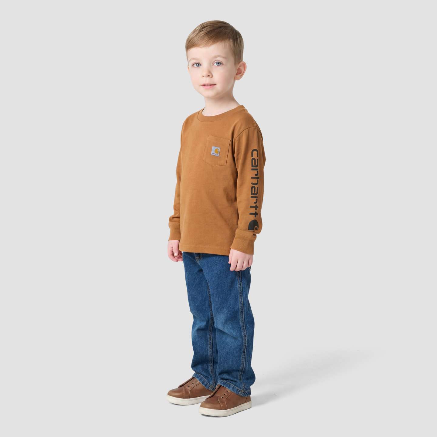 Футболка Carhartt Long Sleeve Pocket Logo T-Shirt (Toddler/Child/Youth) для мальчиков, цвет: Коричневый — фото 6