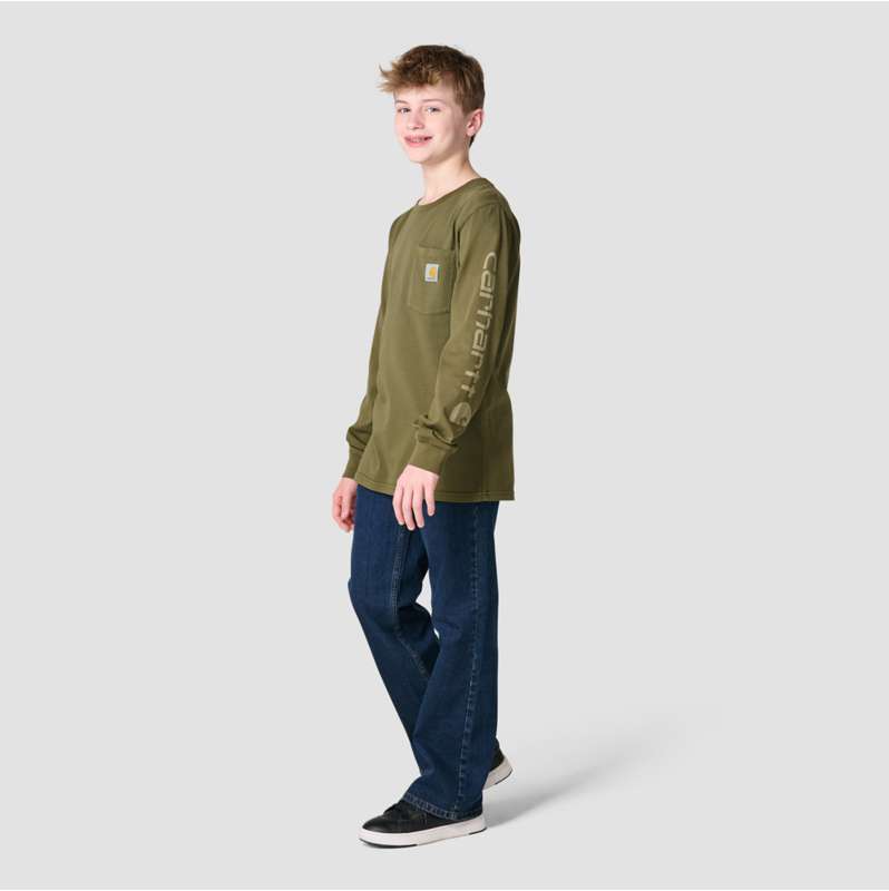 Carhartt  Washed Dusty Olive Boys' Long Sleeve Garment Dye Pocket T-Shirt (Toddler/Child/Youth)