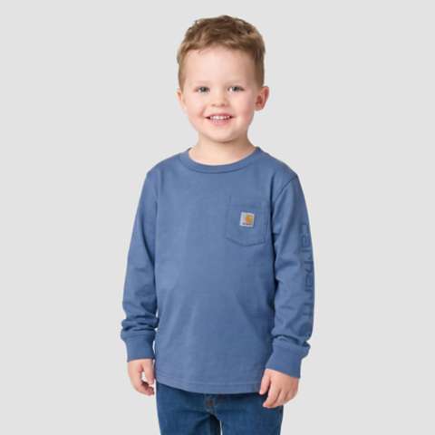 Футболка Carhartt Long Sleeve Garment Dye Pocket для мальчиков, цвет: Потёртый синий