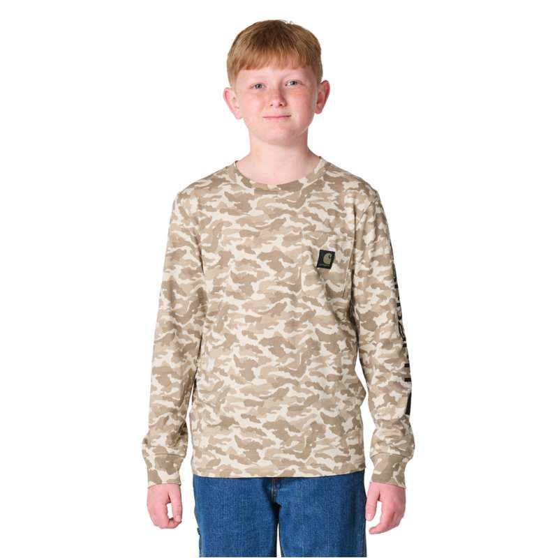 Carhartt  Beige Boys' Long Sleeve Camo Pocket T-Shirt (Child/Youth)