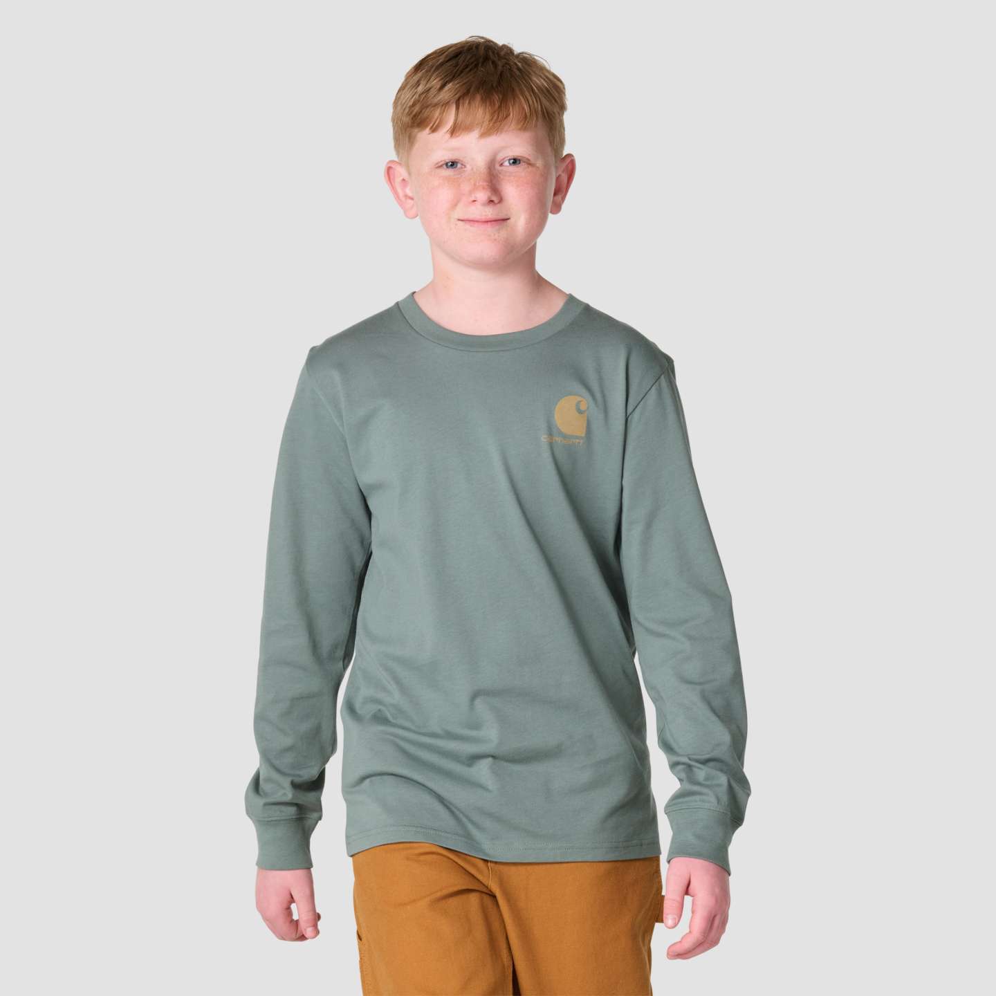 Футболка Carhartt Long Sleeve Utility Vehicle Pocket для мальчиков, цвет: Винтажный зелёный — фото 3