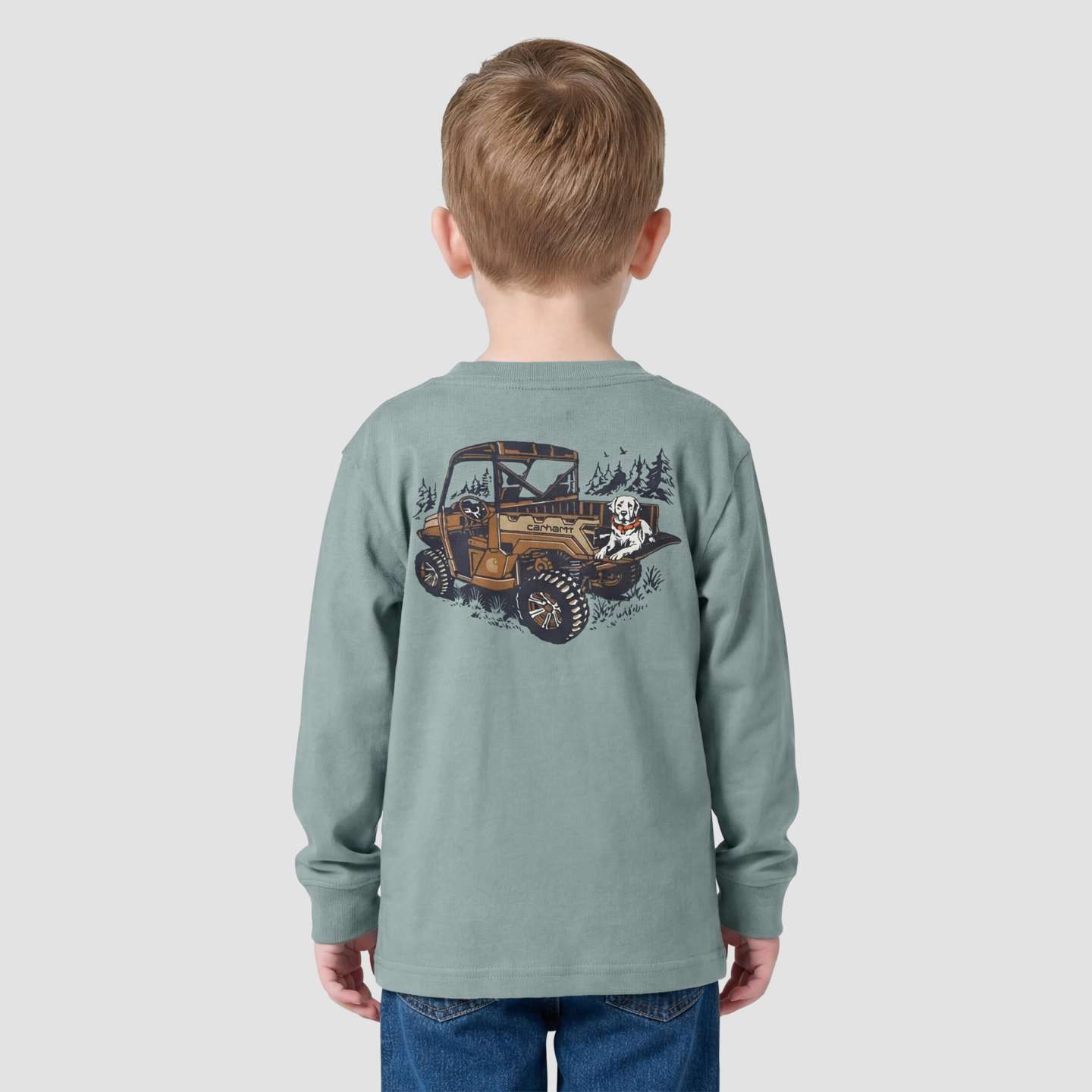 Футболка Carhartt Long Sleeve Utility Vehicle Pocket для мальчиков, цвет: Винтажный зелёный — фото 2