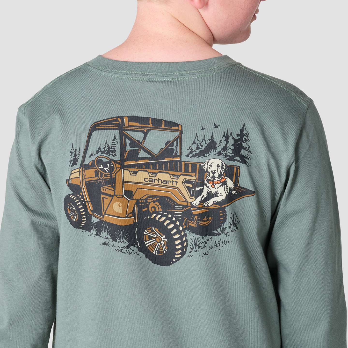 Футболка Carhartt Long Sleeve Utility Vehicle Pocket для мальчиков, цвет: Винтажный зелёный — фото 6