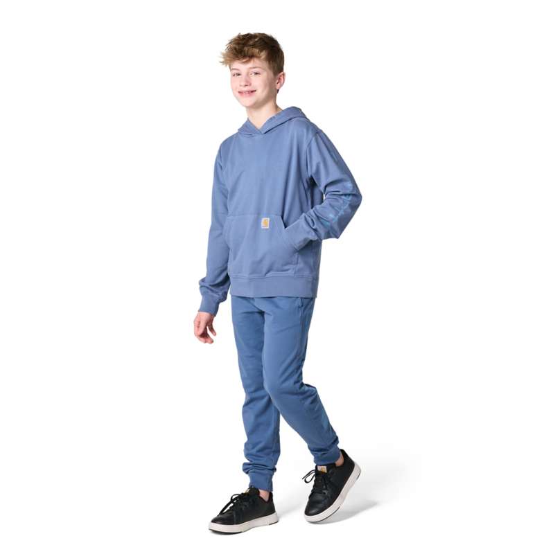 Carhartt  Washed Blue Rain Boys' Long Sleeve Garment Dyed Hooded Sweatshirt (Child/Youth)