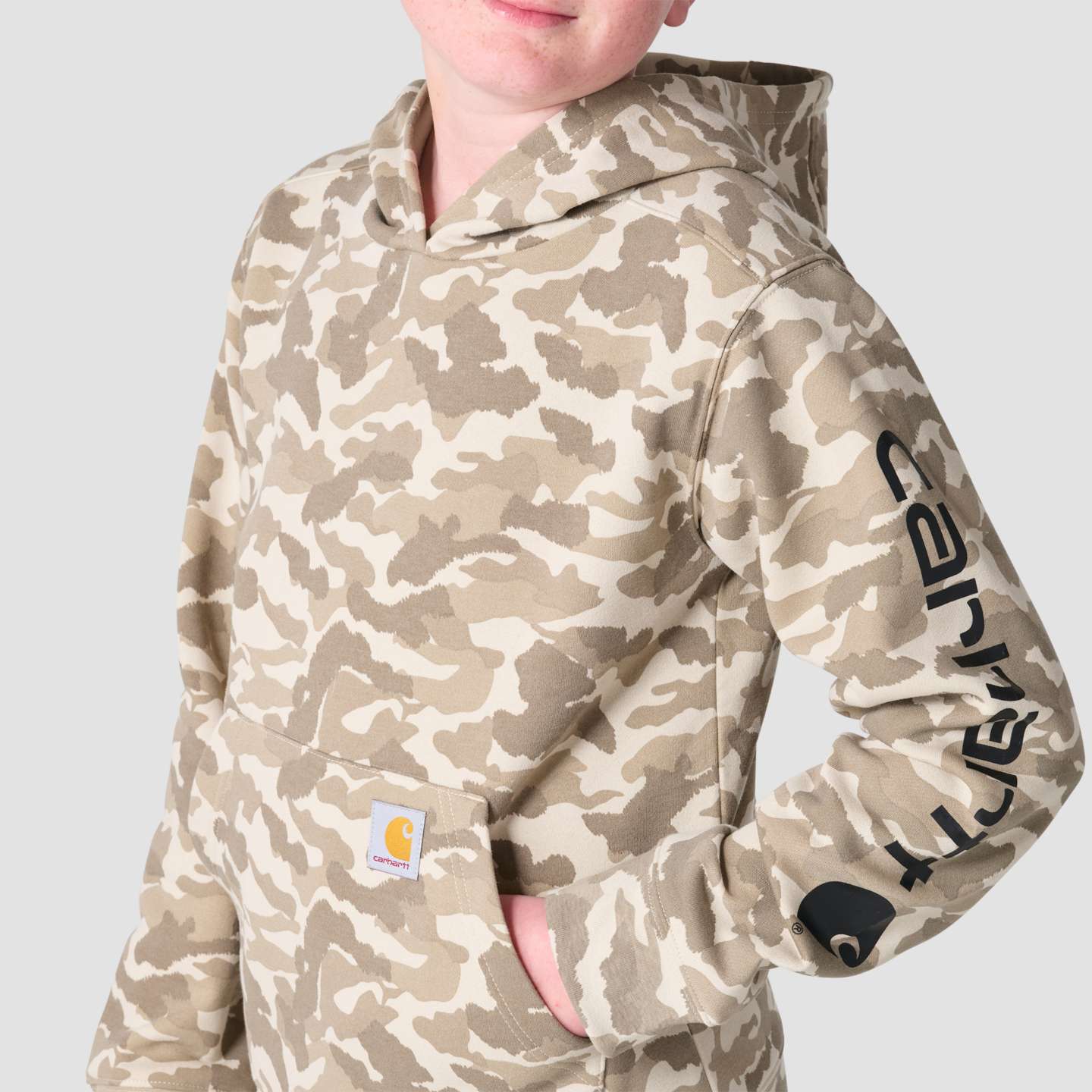 Свитшот Carhartt Long Sleeve Hooded Camo Print Sweatshirt для мальчиков, цвет: Бежевый — фото 5
