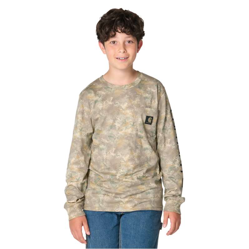Carhartt  Faded Cobblestone Vintage Camo Boys' Long Sleeve Faded Camo Pocket T-Shirt (Toddler/Child/Youth)