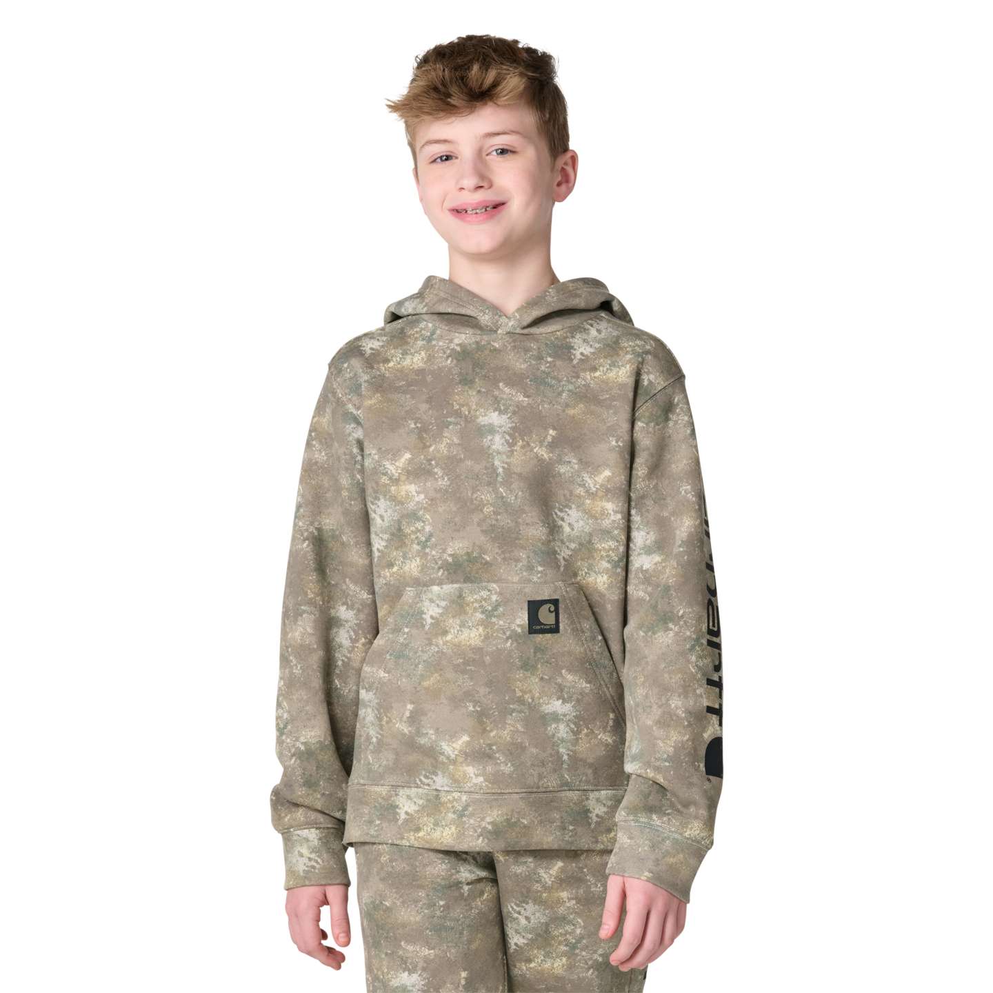 Свитшот Carhartt Long Sleeve Hooded Faded Camo Printed Sweatshirt для мальчиков, цвет: Камуфляжный — фото 1