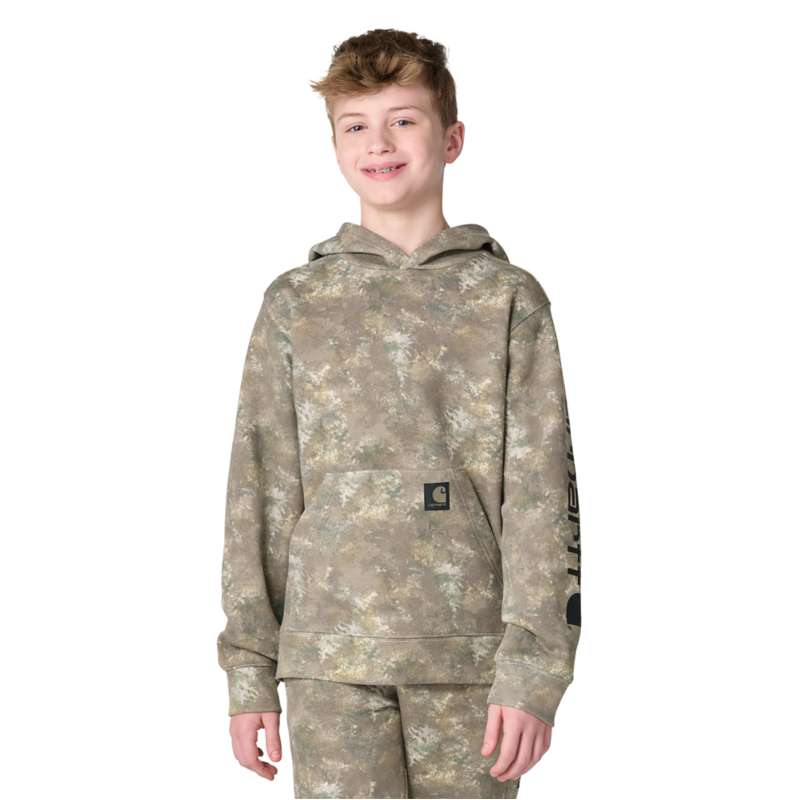 Carhartt  Faded Cobblestone Vintage Camo Boys' Long Sleeve Hooded Faded Camo Printed Sweatshirt (Child/Youth)
