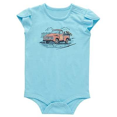 Carhartt Infant girl Gulf Blue Heather Girls' Petal Sleeve Old Truck Bodysuit (Infant)