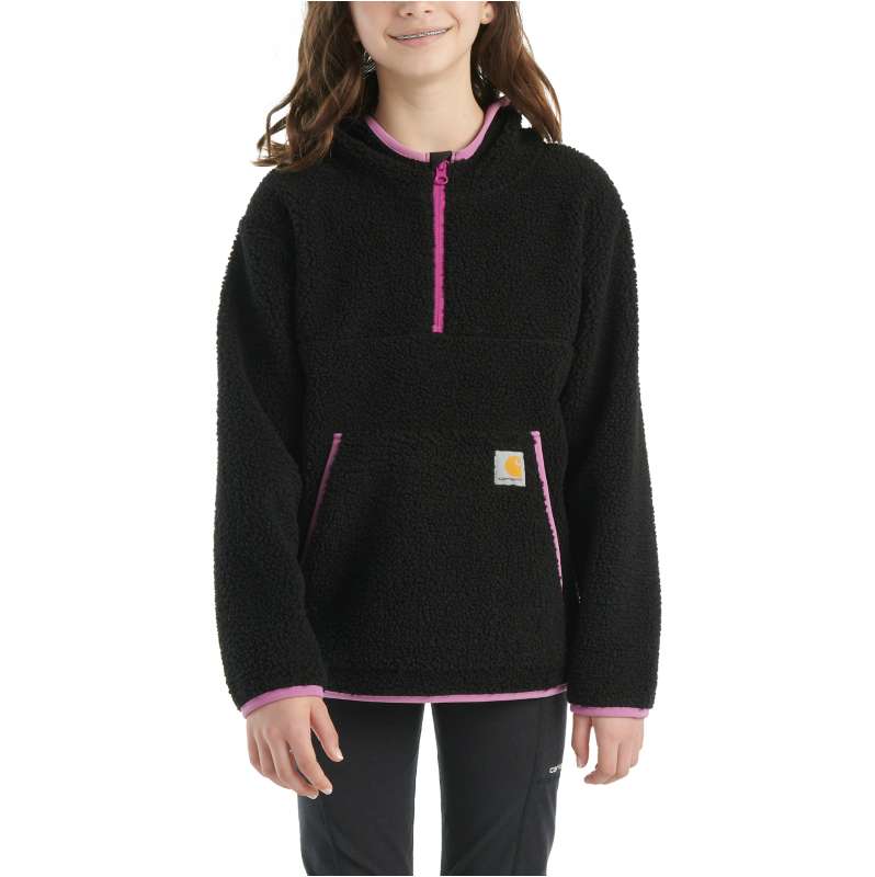 Carhartt  Black Girls' Long-Sleeve Fleece Hooded Half-Zip Sweatshirt (Toddler/Child/Youth)