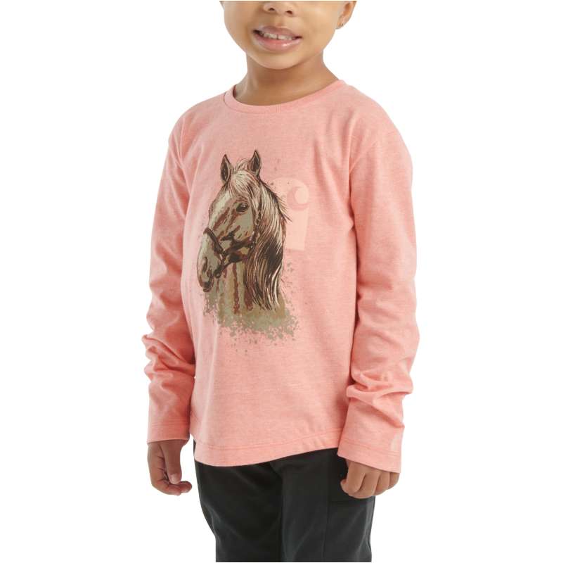 Carhartt  Fresh Salmon Heather Girls' Long-Sleeve Horse T-Shirt (Toddler/Child/Youth)