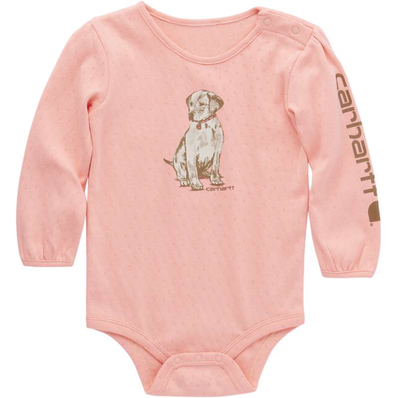 Carhartt  Tropical Peach Girls' Long-Sleeve Puppy Bodysuit (Infant)