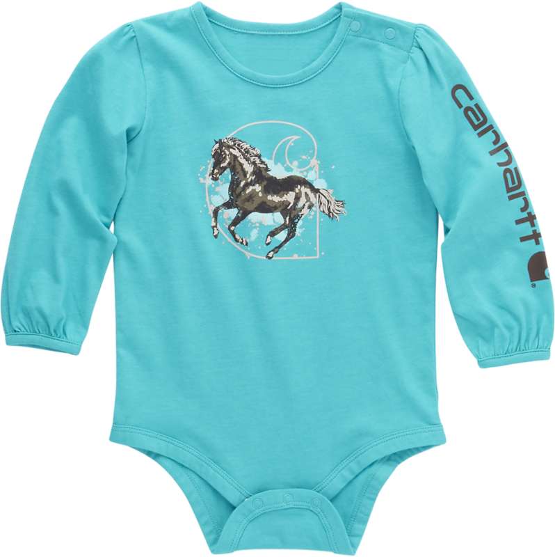 Carhartt  Vintage Aqua Girls' Long-Sleeve Running Horse Bodysuit (Infant)