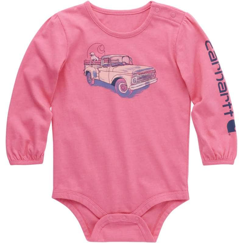 Carhartt  Fresh Salmon Heather Girls' Long-Sleeve Old Truck Bodysuit (Infant)