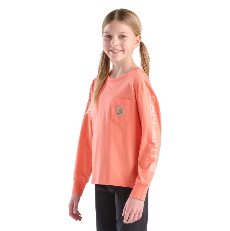 Carhartt  Hot Coral Girls' Long Sleeve Core Logo T-Shirt (Toddler/Child/Youth)