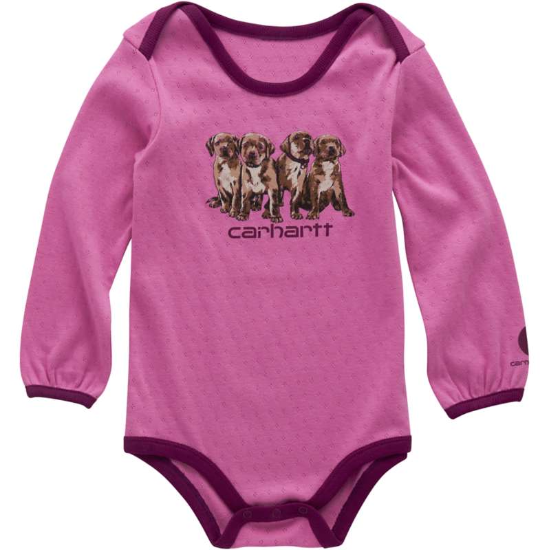 Carhartt  Dusty Pink Girls' Long Sleeve Puppy Bodysuit (Baby)