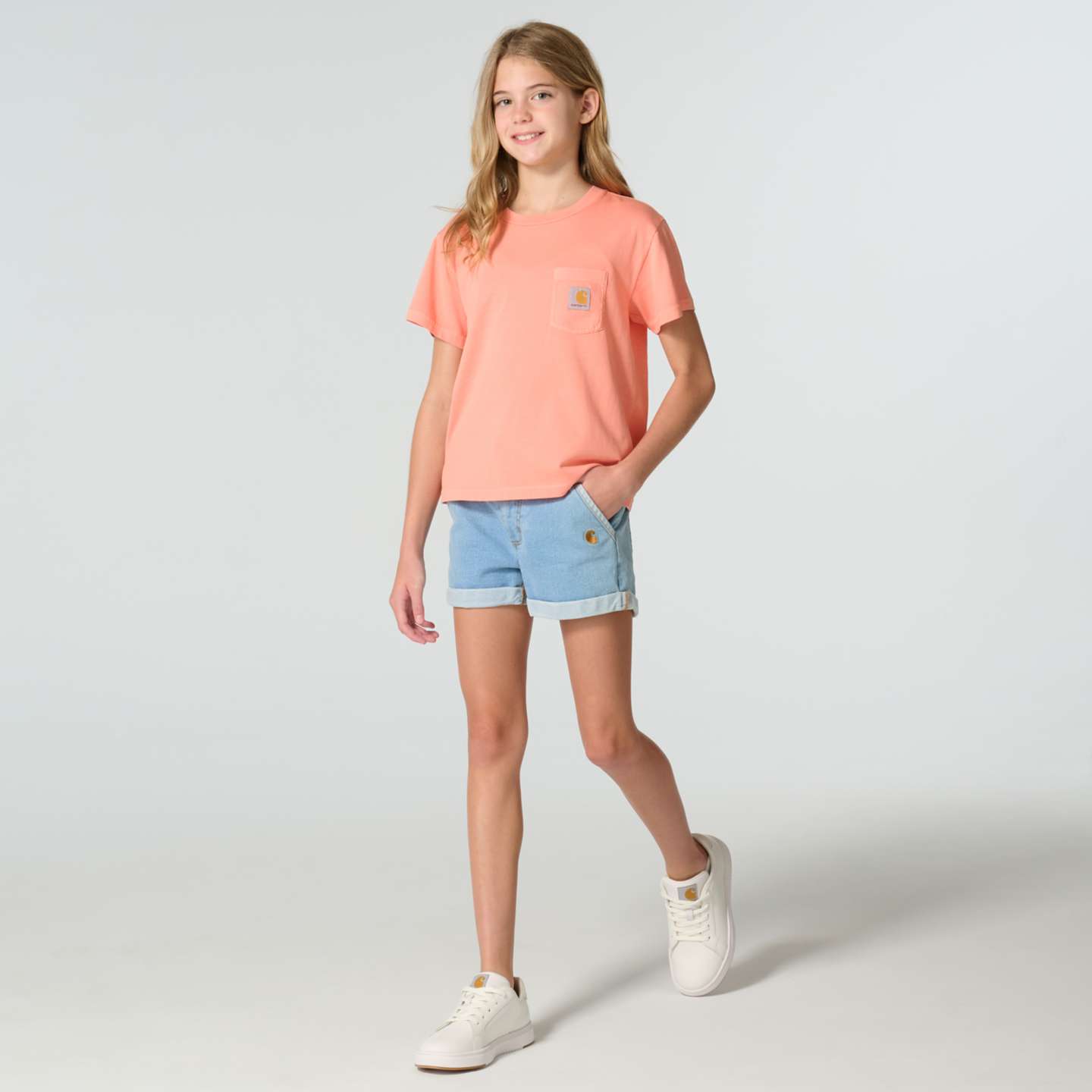 Футболка Carhartt Short Sleeve Re-Engineered Garment Dye Pocket T-Shirt (Child/Toddler/Youth) для девочек, цвет: Лососевый — фото 6
