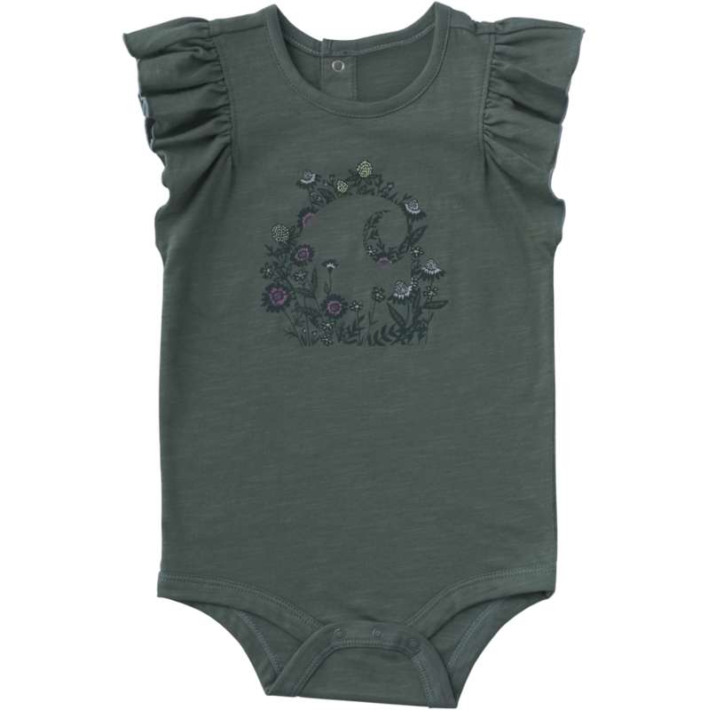 Carhartt  Vintage Green Girls' Short Ruffle Sleeve Floral "C" Bodysuit (Baby)