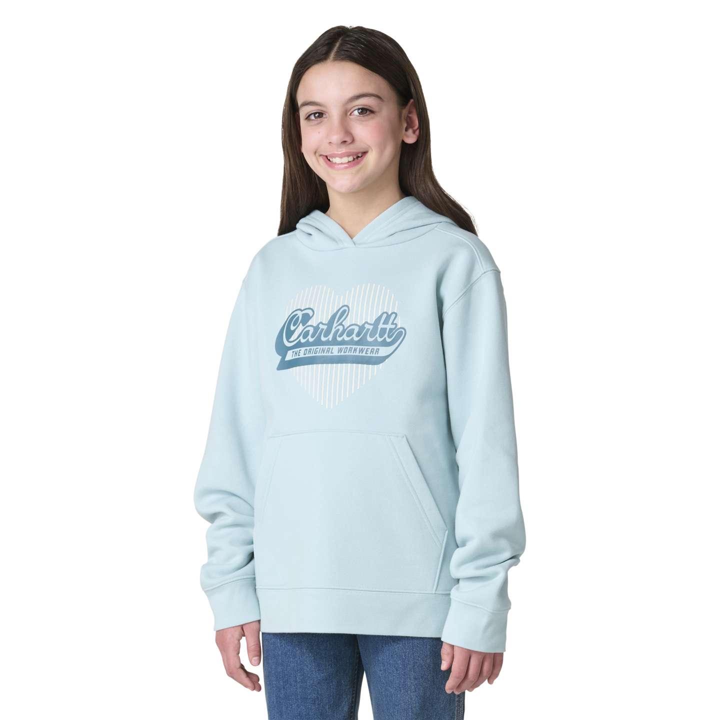 Толстовка Carhartt Long Sleeve Heart Logo для девочек, цвет: Синий мглистый — фото 1