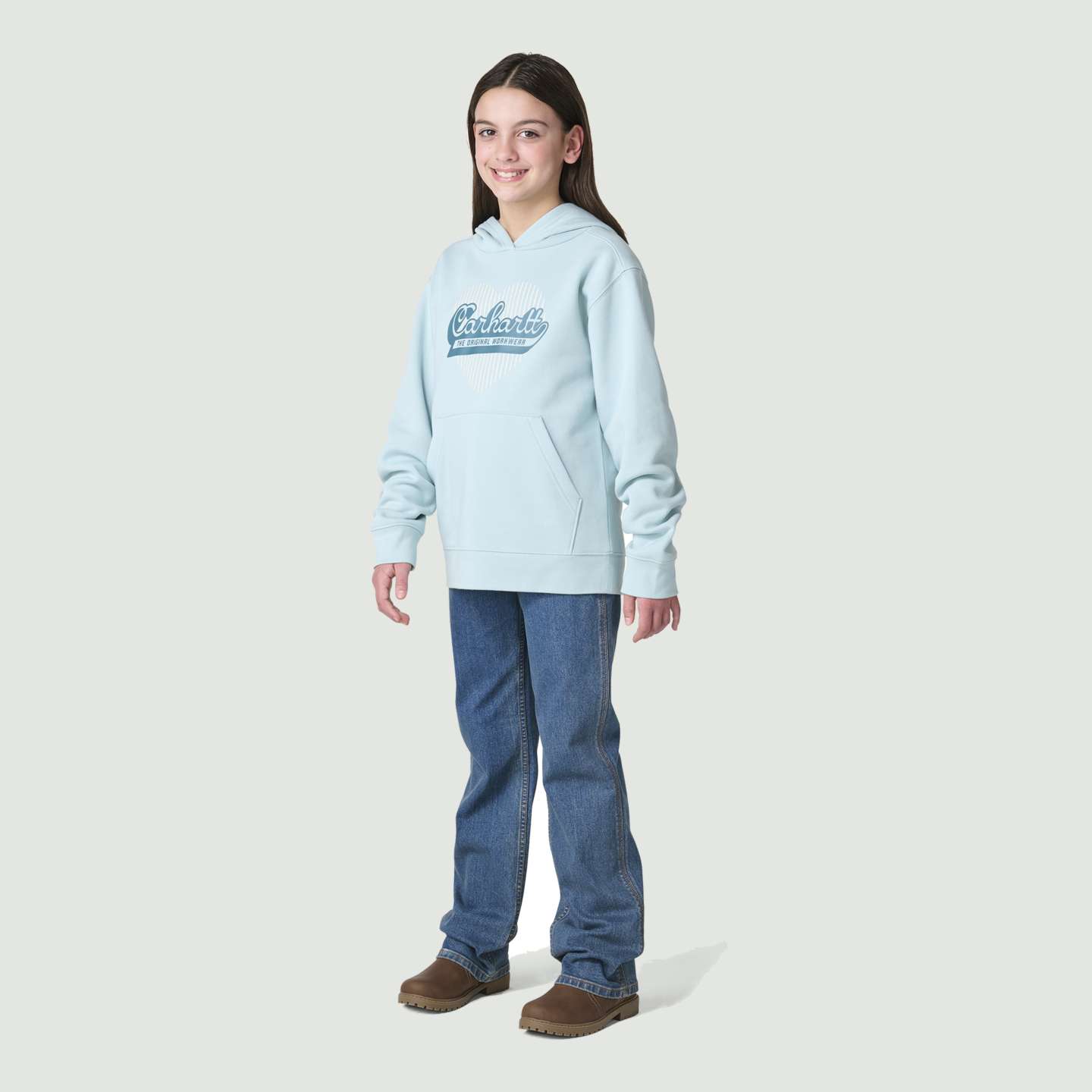 Толстовка Carhartt Long Sleeve Heart Logo для девочек, цвет: Синий мглистый — фото 5