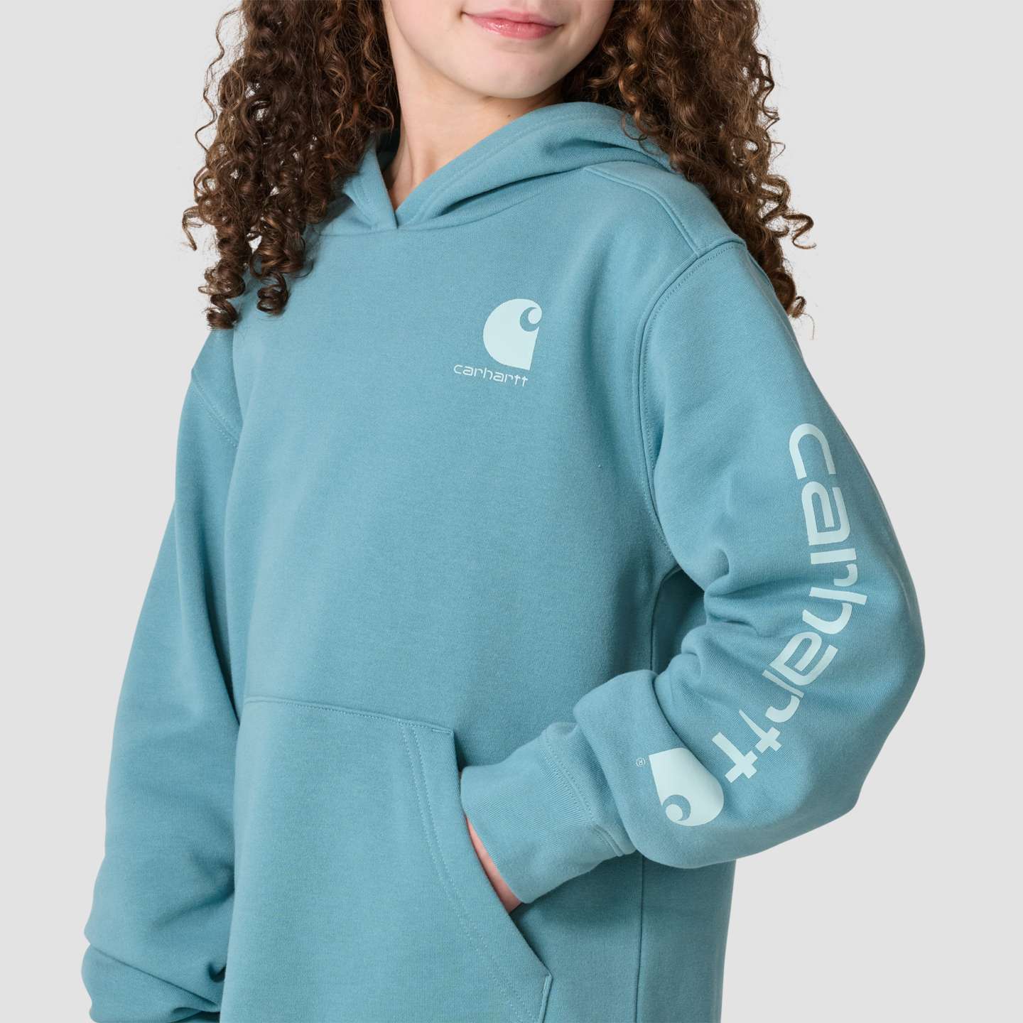 Свитшот Carhartt Long Sleeve Hooded Logo Sweatshirt (Child/Youth) для девочек, цвет: Минеральный синий — фото 5