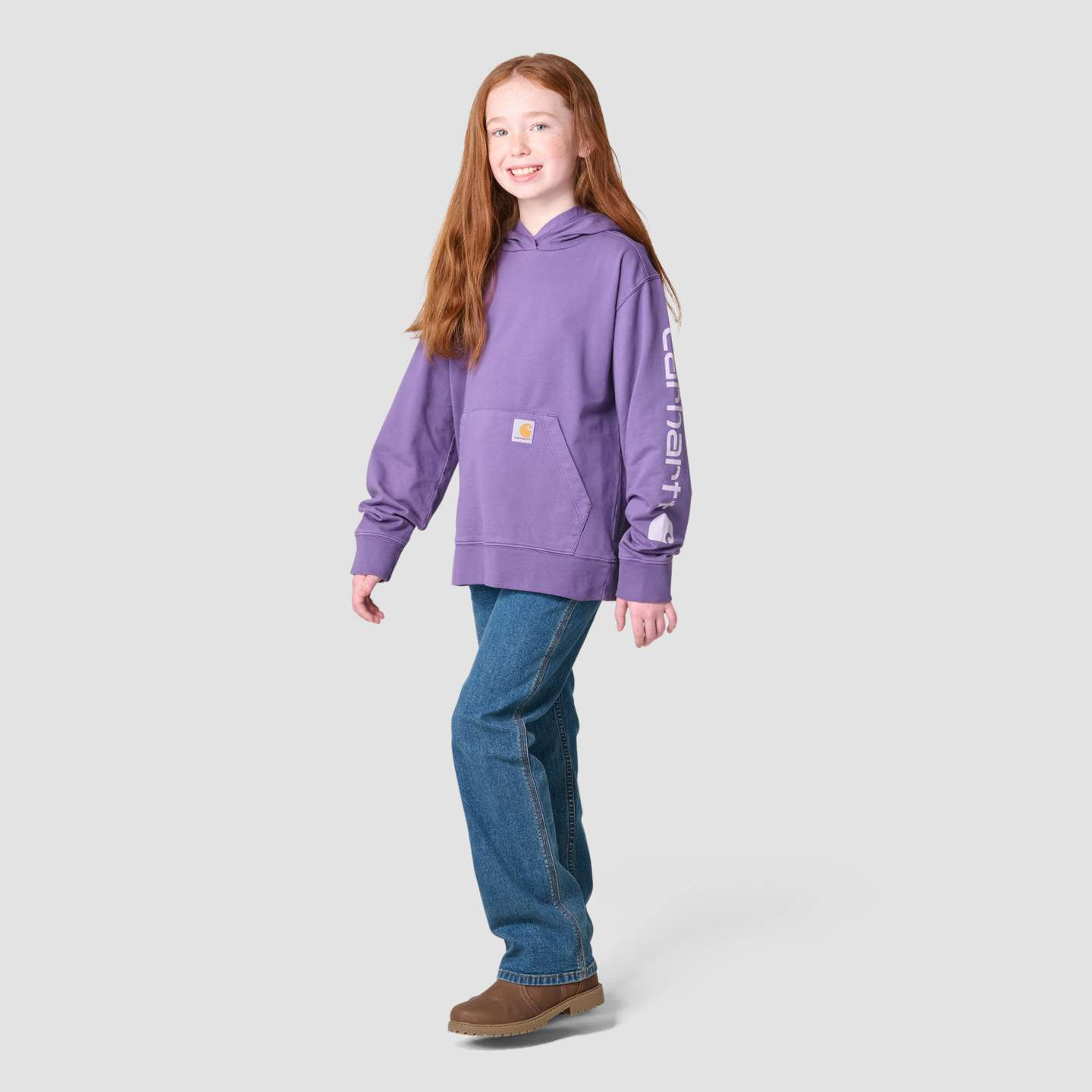 Худи Carhartt Long Sleeve Garment Dyed Hooded Sweatshirt для девочек, цвет: Виноградный — фото 3